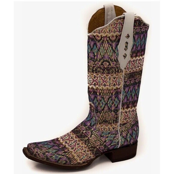 NEW Tanner Mark Cowboy Western Boot TML37001 Purple Serape Aztec Glitter Sz 7.5 - Picture 1 of 16